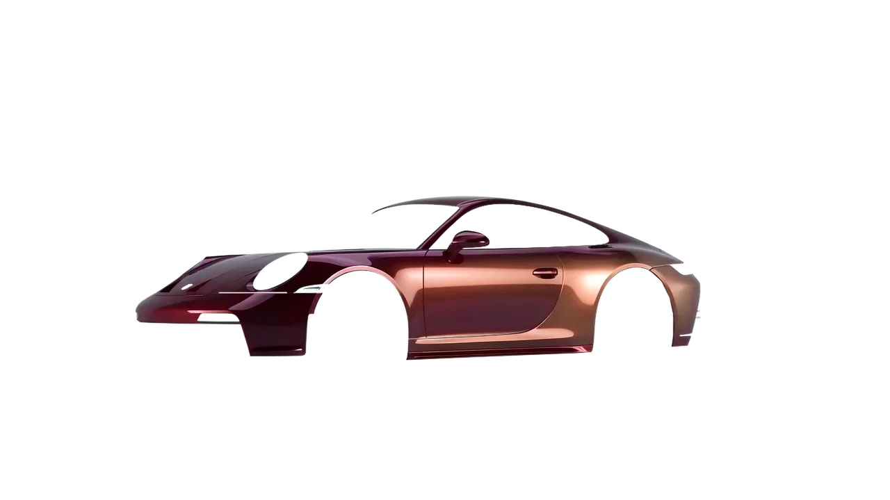 Porsche 911 GT3 Touring 2024 wrapped in Cranberry Gloss (ORACAL 970RA-320G), front three-quarter view