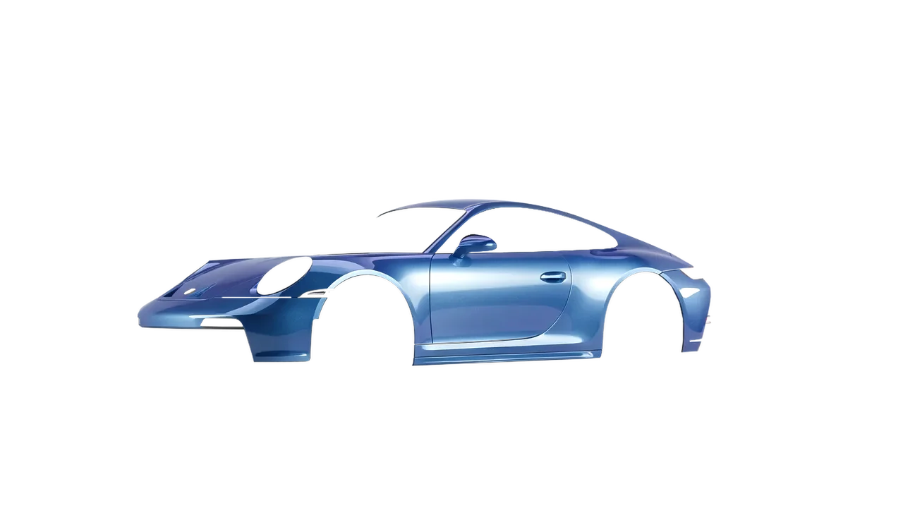 Porsche 911 GT3 Touring 2024 wrapped in Jetstream Blue Gloss (ORACAL 970RA-963G), front three-quarter view