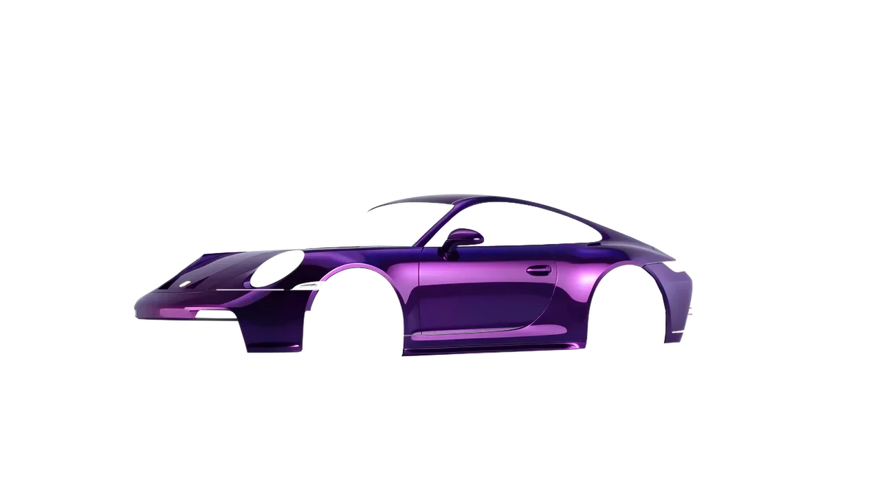 Porsche 911 GT3 Touring 2024 wrapped in Purple Black Iridescent Gloss (KPMF K75465), front three-quarter view