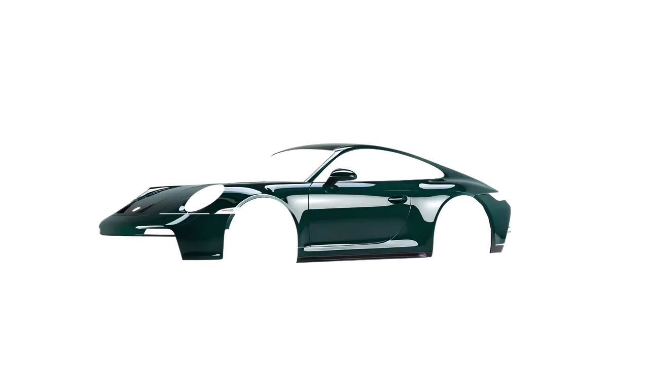 Porsche 911 GT3 Touring 2024 wrapped in Fir Tree Green Gloss (ORACAL 970RA-622G), front three-quarter view