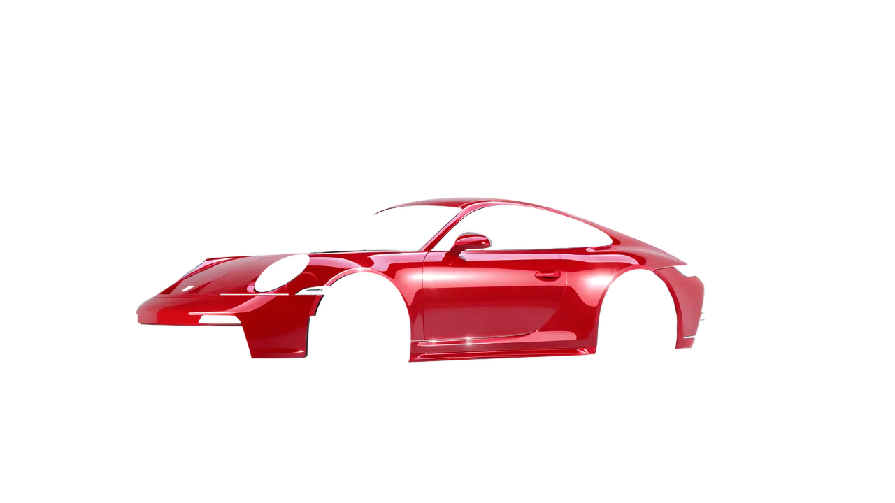 Porsche 911 GT3 Touring 2024 wrapped in Geranium Red Gloss (ORACAL 970RA-305G), front three-quarter view