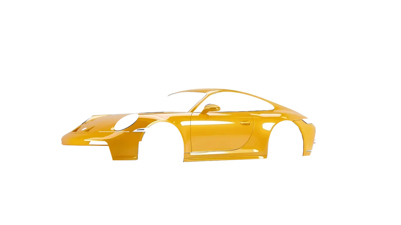 Porsche 911 GT3 Touring 2024 wrapped in Honey Yellow Gloss (KPMF K75436), front three-quarter view