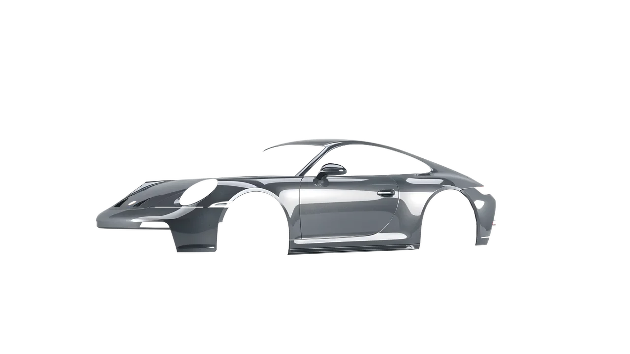 Porsche 911 GT3 Touring 2024 wrapped in Aluminium Gloss (ORACAL 970RA-908G), front three-quarter view