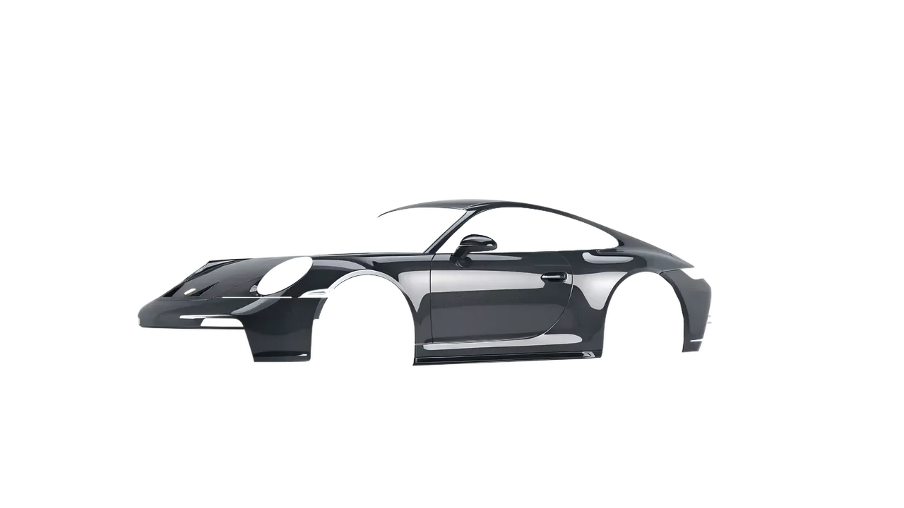 Porsche 911 GT3 Touring 2024 wrapped in Anthracite Gloss (ORACAL 970RA-093G), front three-quarter view