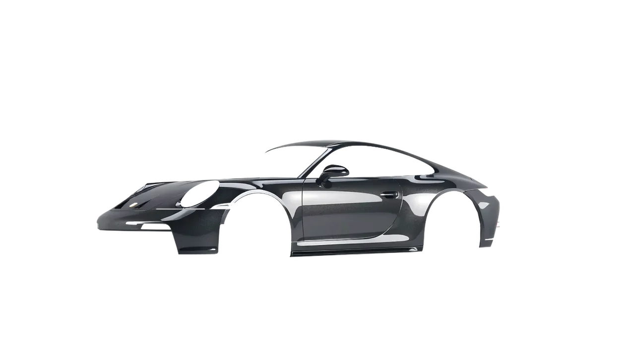 Porsche 911 GT3 Touring 2024 wrapped in Charcoal Gloss (ORACAL 970RA-937G), front three-quarter view