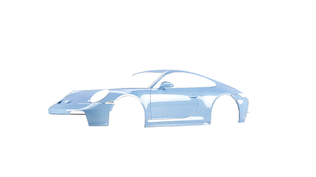 Porsche 911 GT3 Touring 2024 wrapped in Dove Blue Gloss (ORACAL 970RA-195G), front three-quarter view