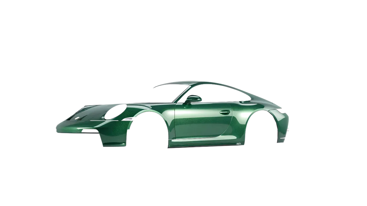 Porsche 911 GT3 Touring 2024 wrapped in Envious Green Gloss (KPMF K75407), front three-quarter view