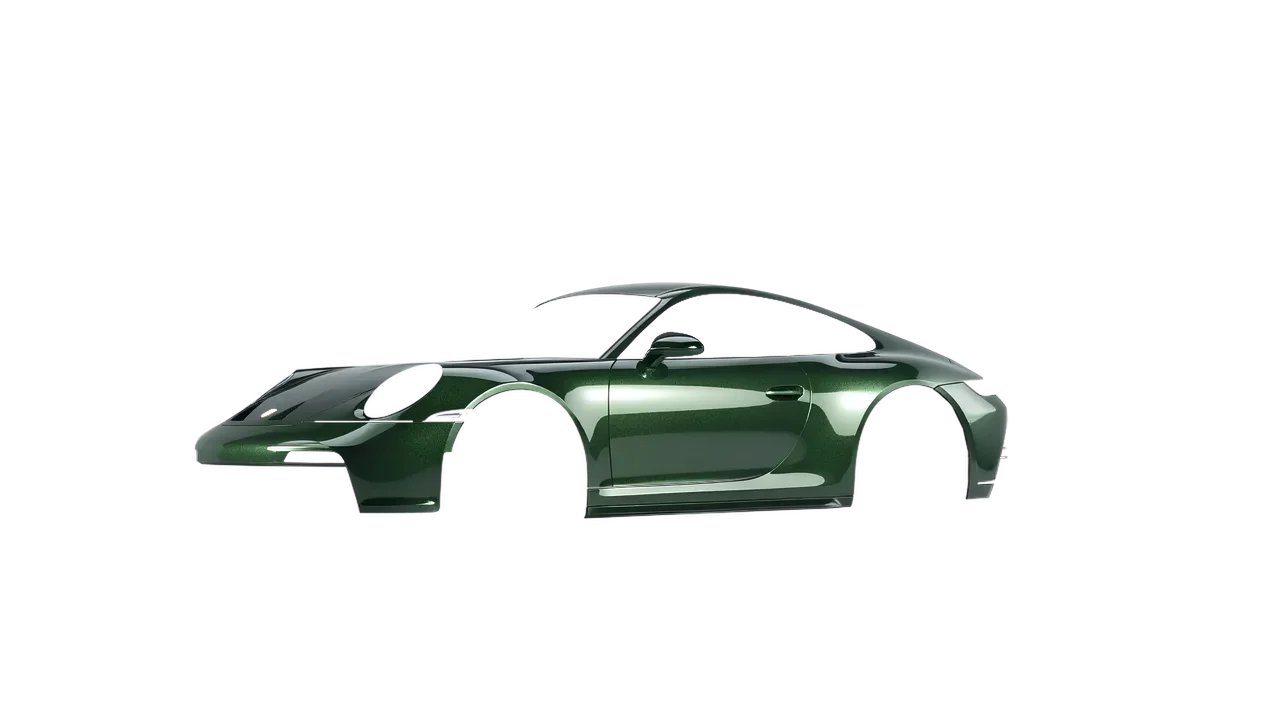Porsche 911 GT3 Touring 2024 wrapped in Fir Green Gloss (ORACAL 970RA-677G), front three-quarter view