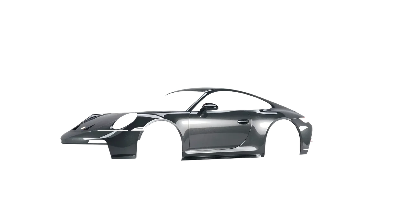 Porsche 911 GT3 Touring 2024 wrapped in Graphite Gloss (ORACAL 970RA-932G), front three-quarter view