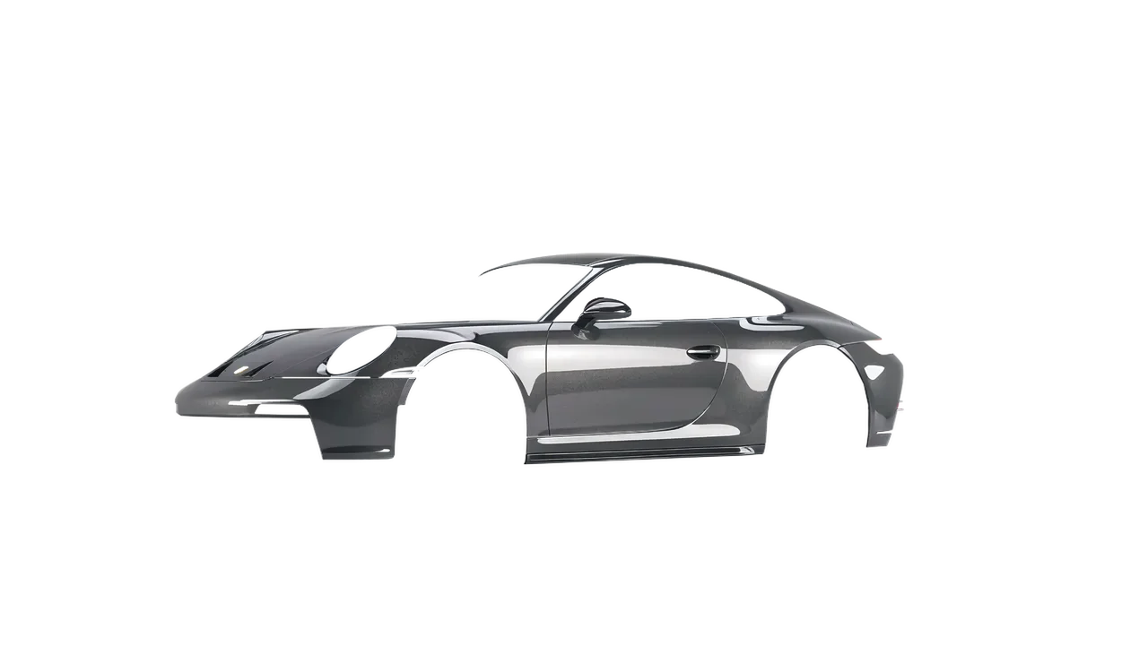Porsche 911 GT3 Touring 2024 wrapped in Grey Cast Iron Gloss (ORACAL 970RA-935G), front three-quarter view