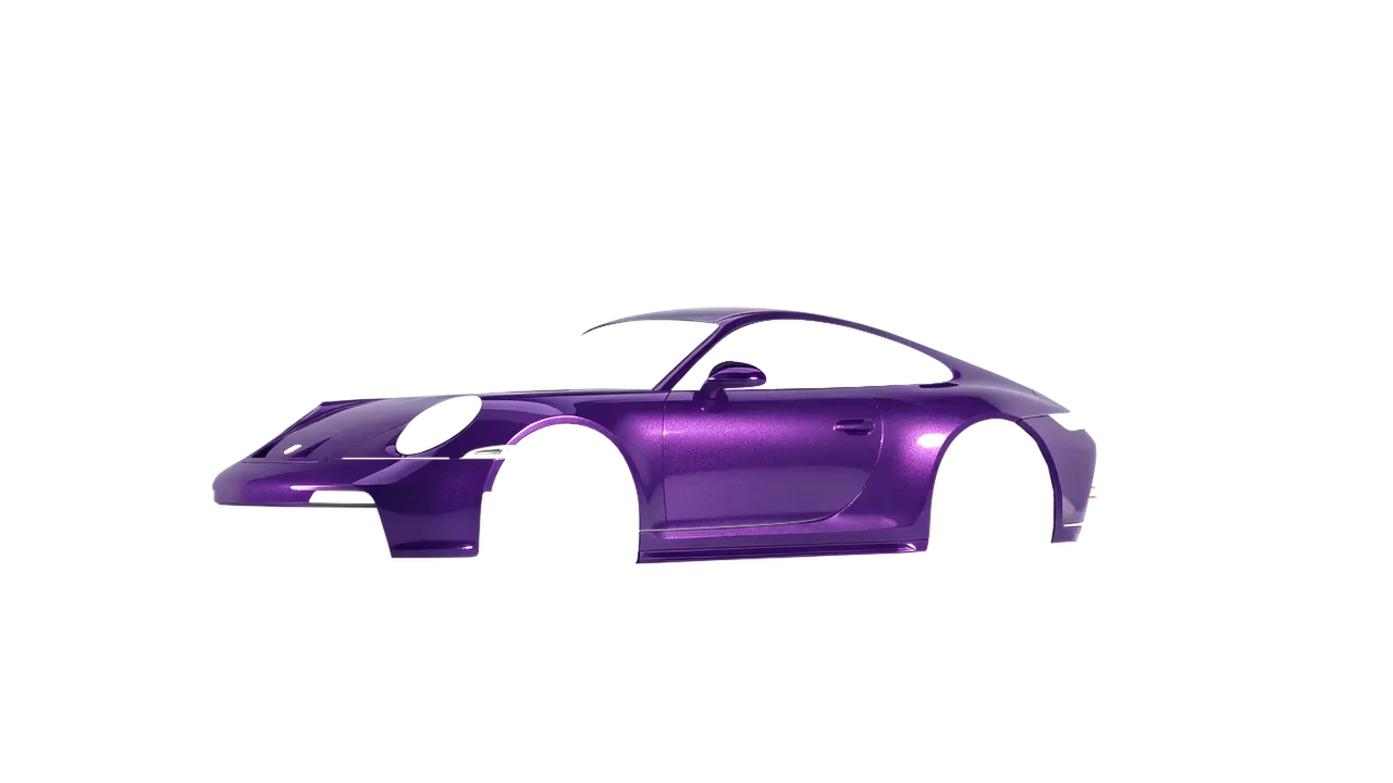 Porsche 911 GT3 Touring 2024 wrapped in Imperial Orchid Gloss (KPMF K75468), front three-quarter view