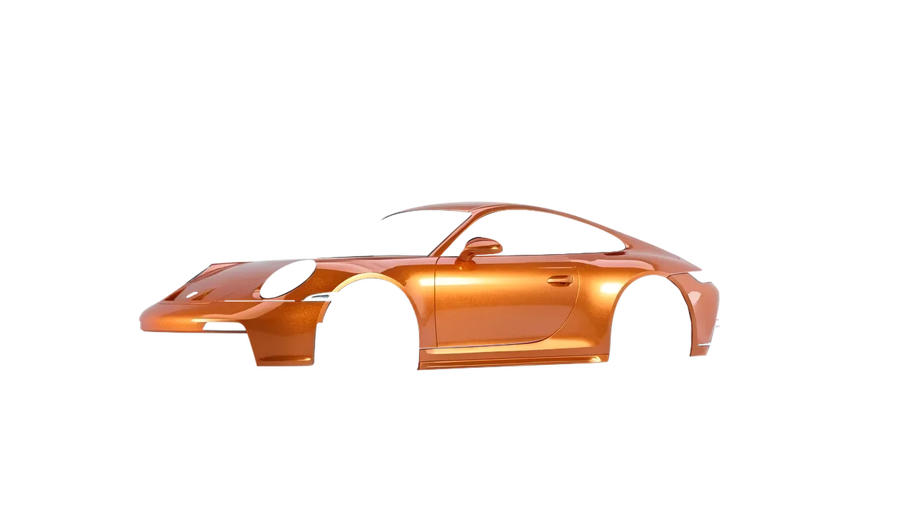 Porsche 911 GT3 Touring 2024 wrapped in Mandarin Gloss (ORACAL 970RA-300G), front three-quarter view