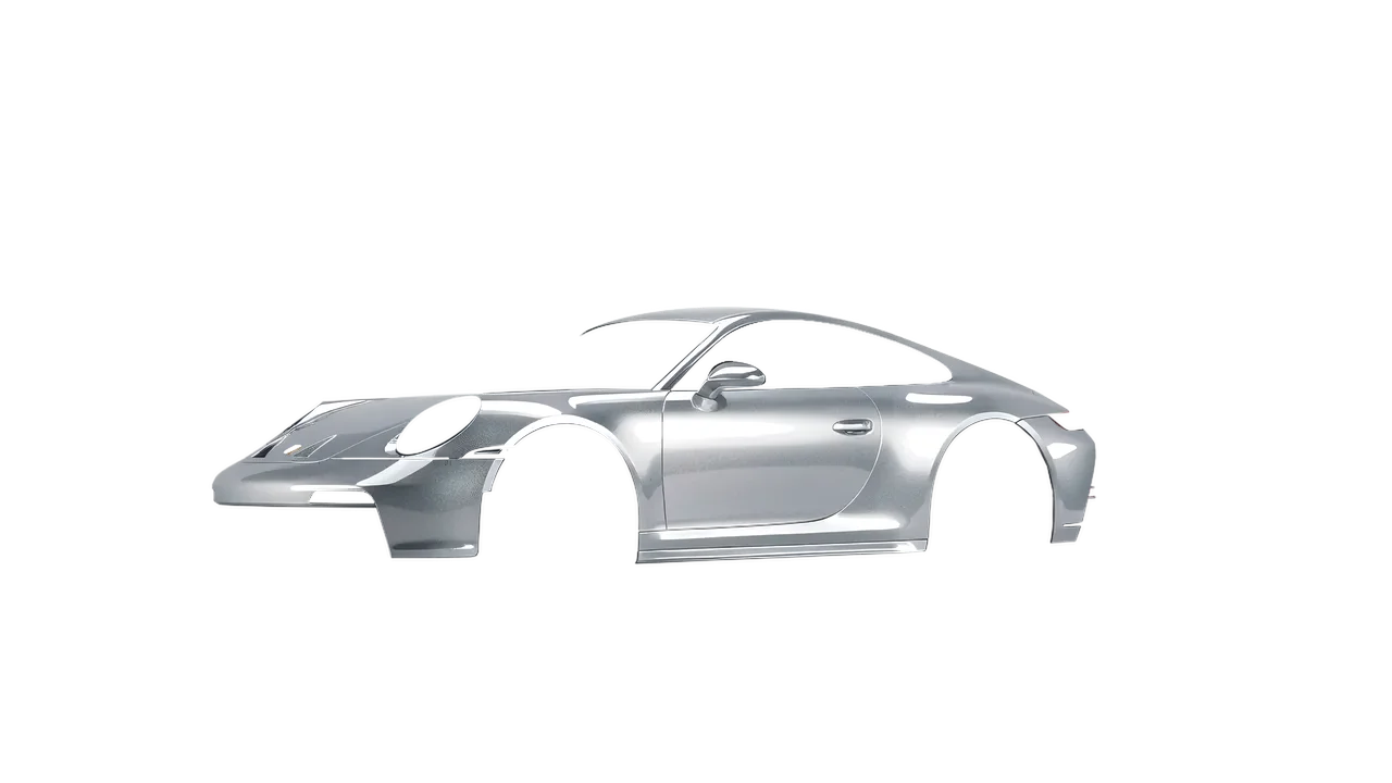 Porsche 911 GT3 Touring 2024 wrapped in Silver Lake Gloss (ORACAL 970RA-904G), front three-quarter view