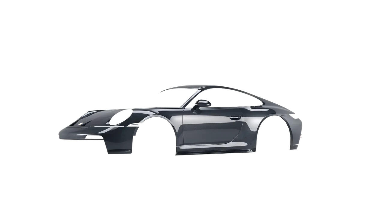 Porsche 911 GT3 Touring 2024 wrapped in Steel Gloss (ORACAL 970RA-795G), front three-quarter view