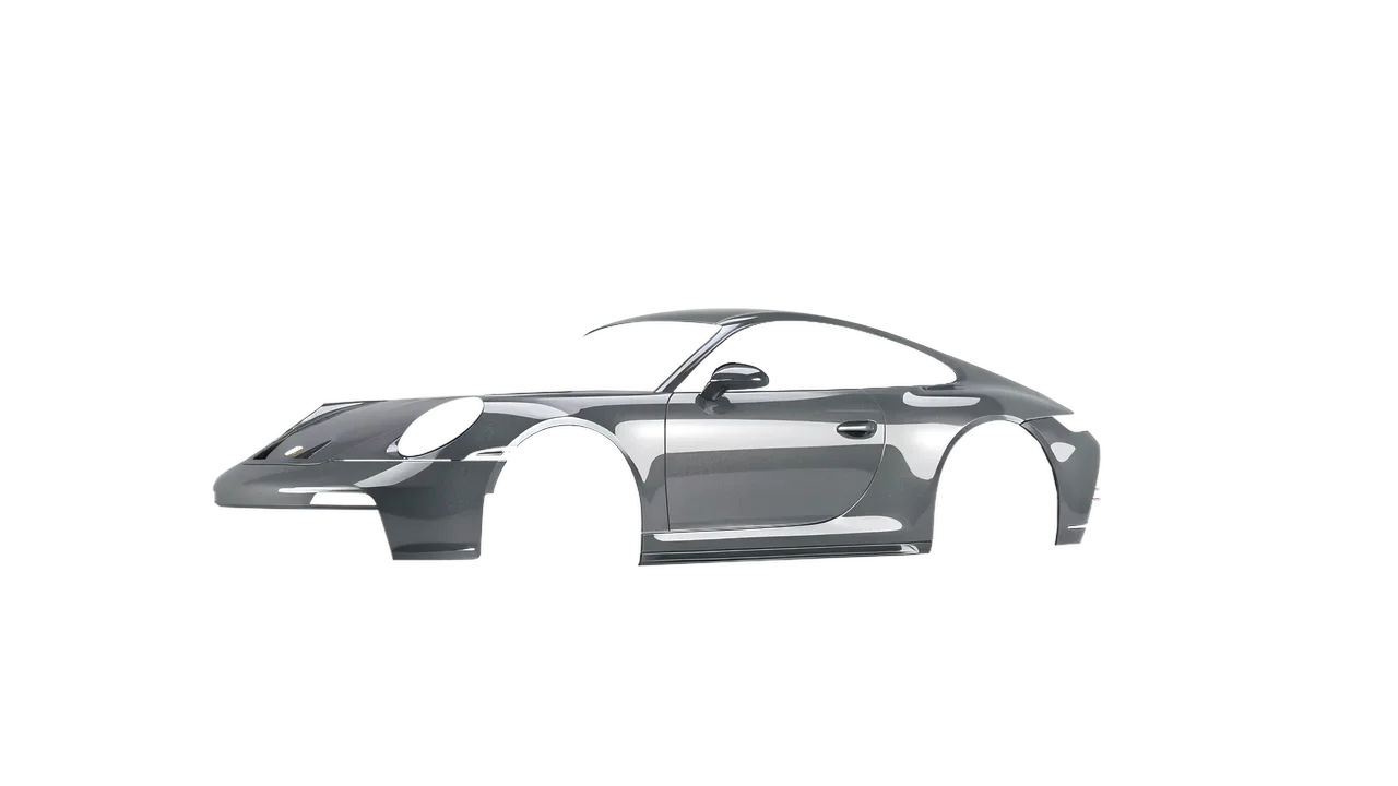 Porsche 911 GT3 Touring 2024 wrapped in Tin Gloss (ORACAL 970RA-933G), front three-quarter view
