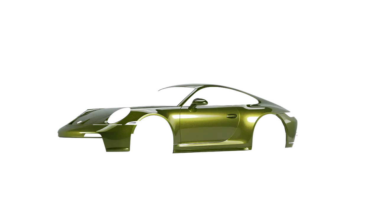 Porsche 911 GT3 Touring 2024 wrapped in Verde Solaris Gloss (KPMF K75439), front three-quarter view