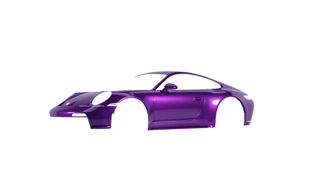 Porsche 911 GT3 Touring 2024 wrapped in Violet Gloss (ORACAL 970RA-406G), front three-quarter view