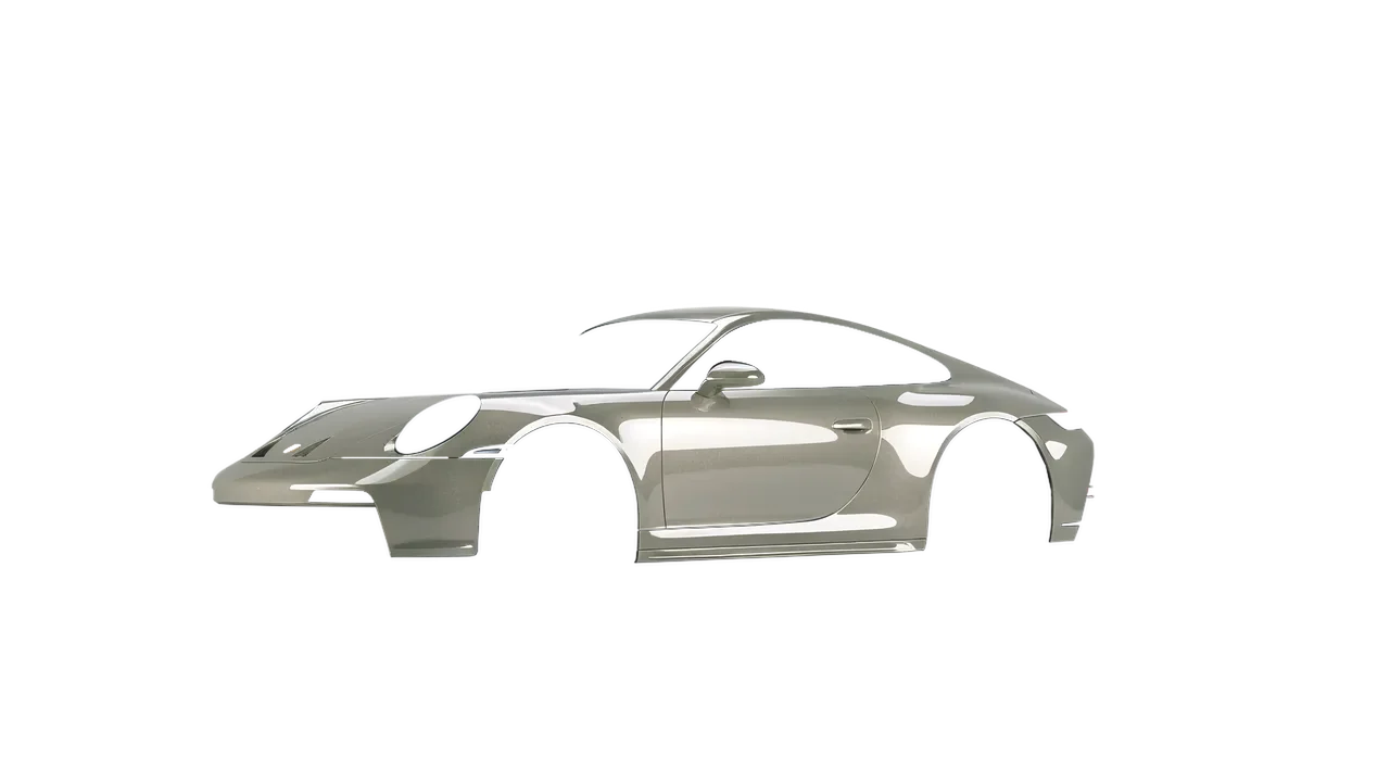 Porsche 911 GT3 Touring 2024 wrapped in Zinc Gloss (ORACAL 970RA-934G), front three-quarter view