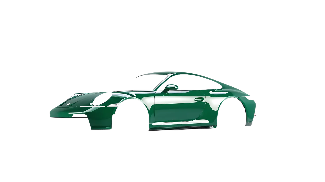 Porsche 911 GT3 Touring 2024 wrapped in Police Green Gloss (ORACAL 970RA-612G), front three-quarter view