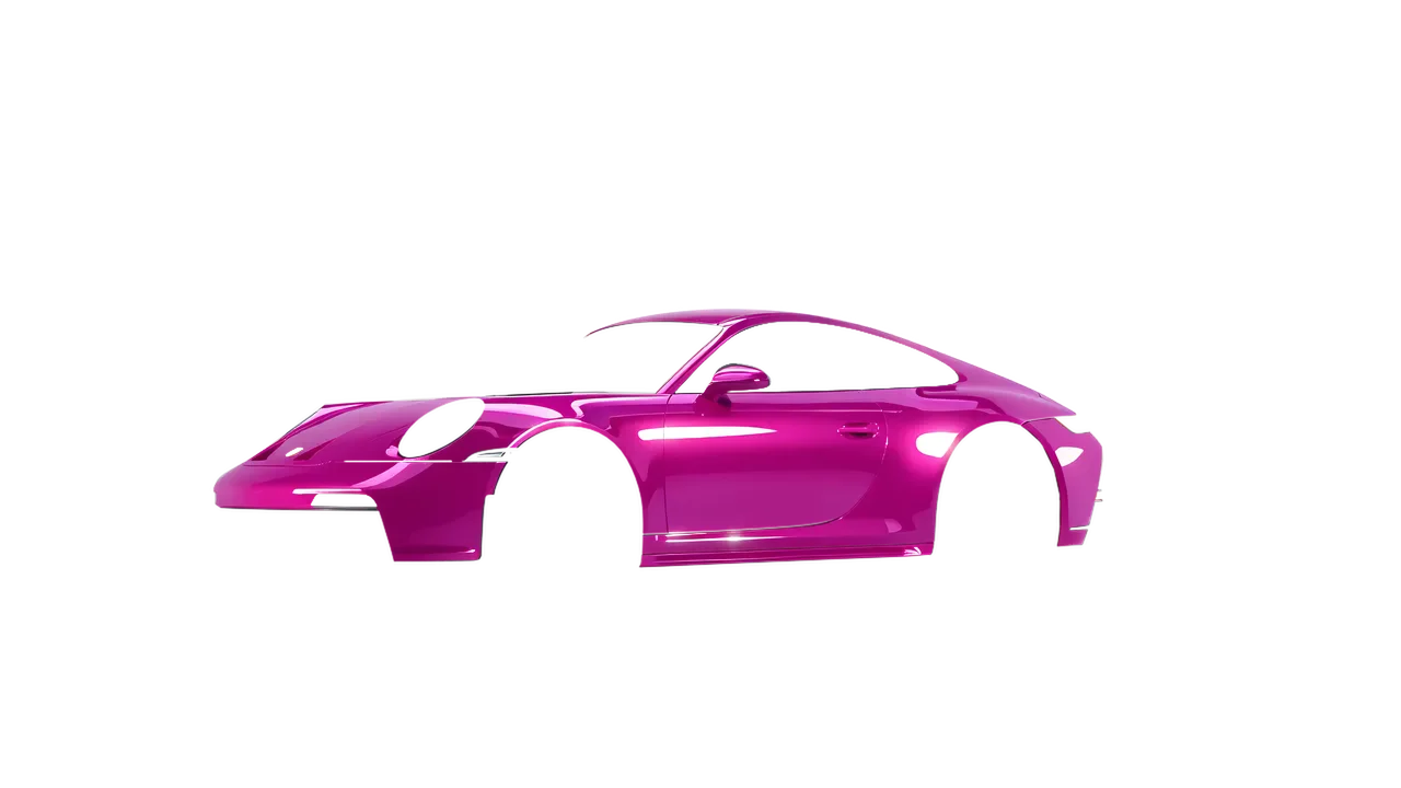 Porsche 911 GT3 Touring 2024 wrapped in Telemagenta Gloss (ORACAL 970RA-077G), front three-quarter view
