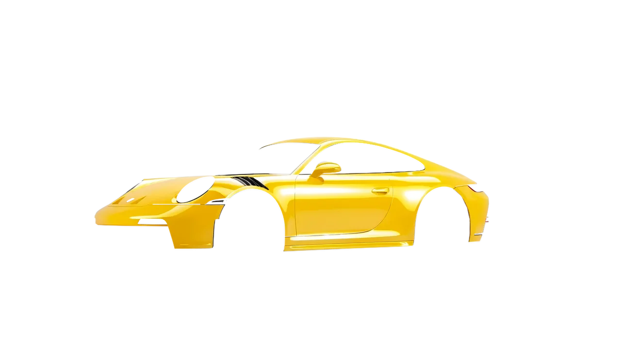 Porsche 911 GT3 Touring 2024 wrapped in Traffic Yellow Gloss (ORACAL 970RA-216G), front three-quarter view