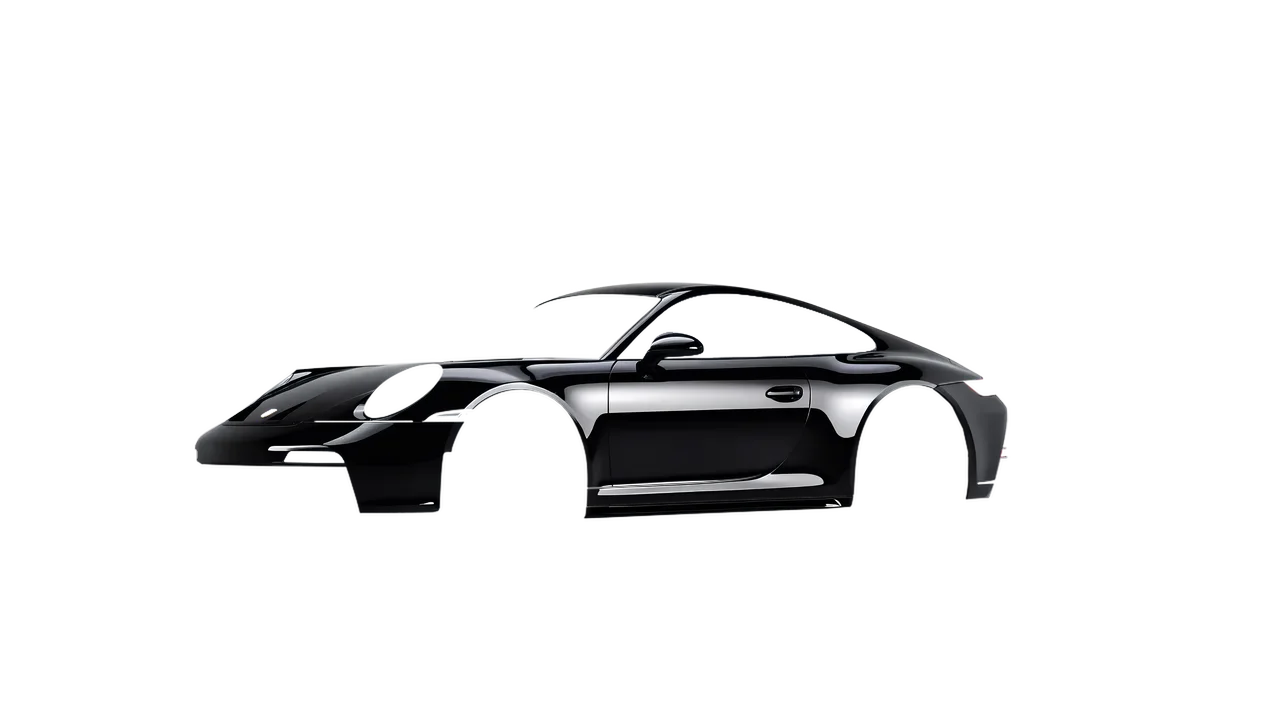 Porsche 911 GT3 Touring 2024 wrapped in High Gloss Black (3M HG12), front three-quarter view