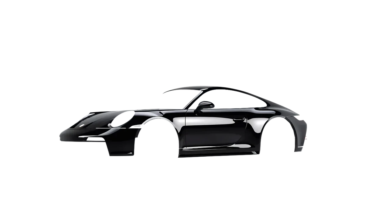 Porsche 911 GT3 Touring 2024 wrapped in High Gloss Black Metallic (3M HG212), front three-quarter view