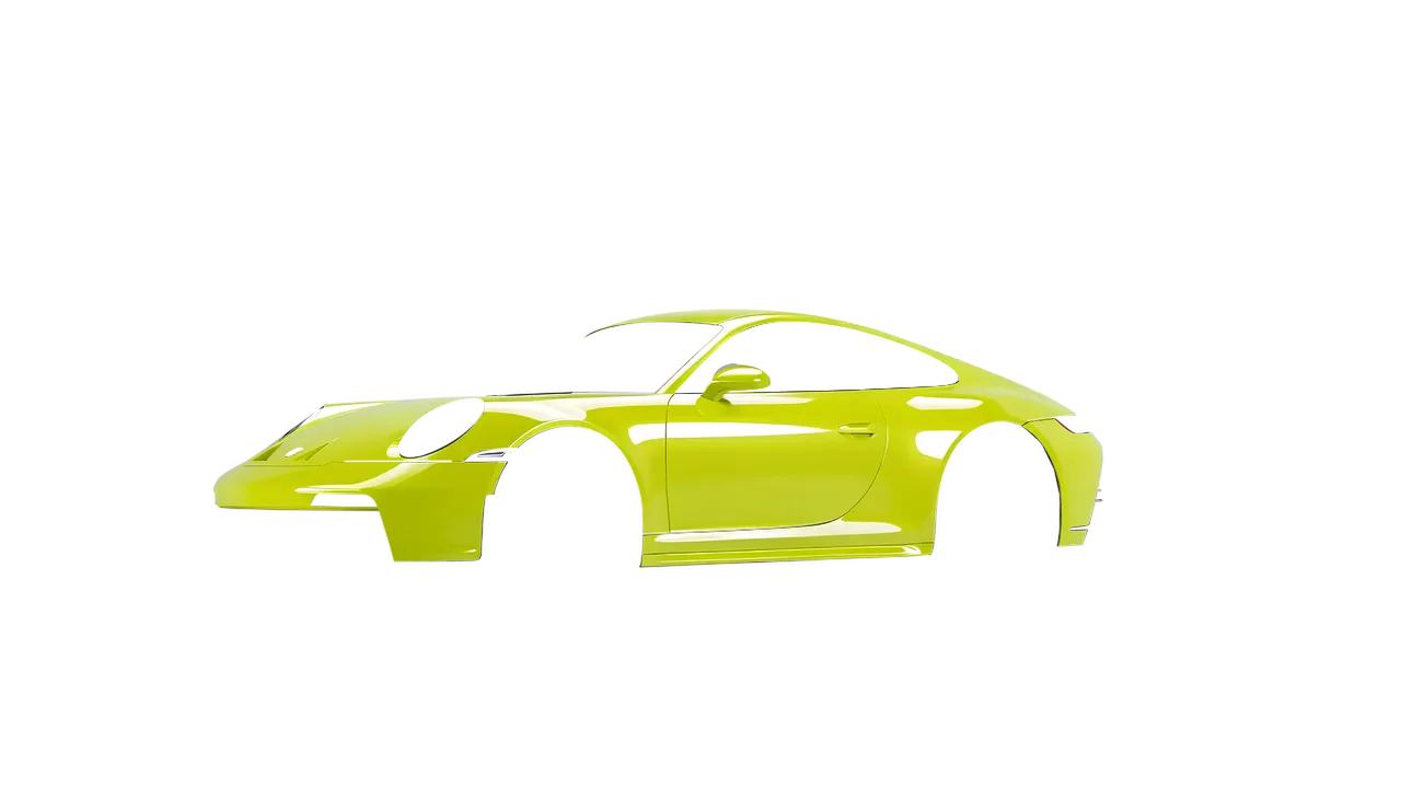 Porsche 911 GT3 Touring 2024 wrapped in High Gloss Citric Acid (3M HG65), front three-quarter view