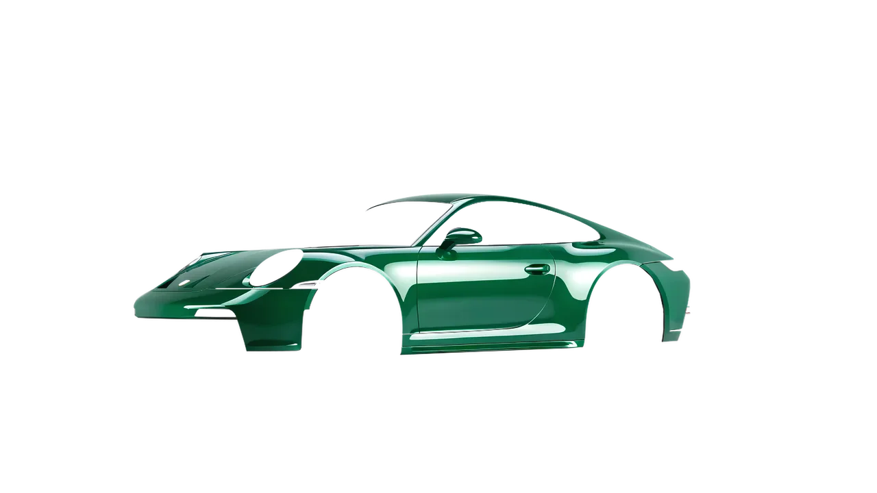 Porsche 911 GT3 Touring 2024 wrapped in High Gloss Green Envy (3M HG336), front three-quarter view
