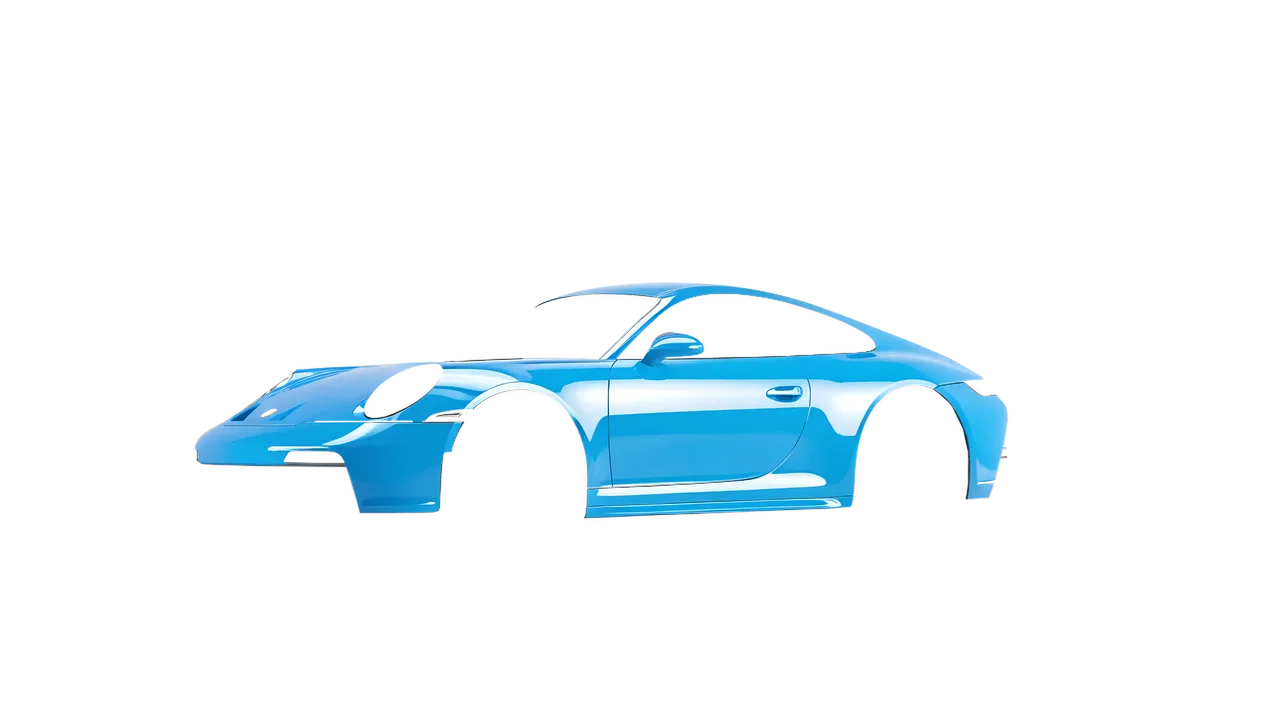 Porsche 911 GT3 Touring 2024 wrapped in High Gloss Sky Blue (3M HG77), front three-quarter view