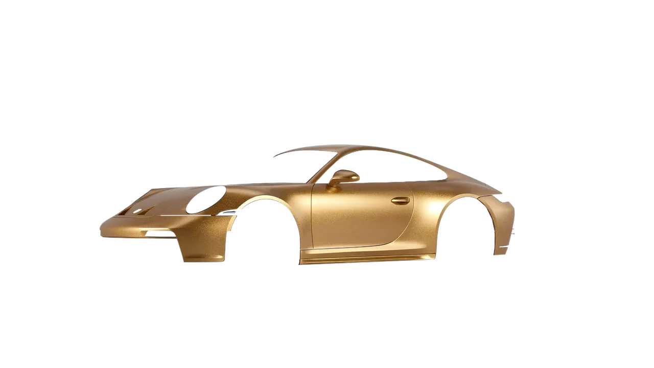 Porsche 911 GT3 Touring 2024 wrapped in Gold Matt (ORACAL 970RA-091M), front three-quarter view