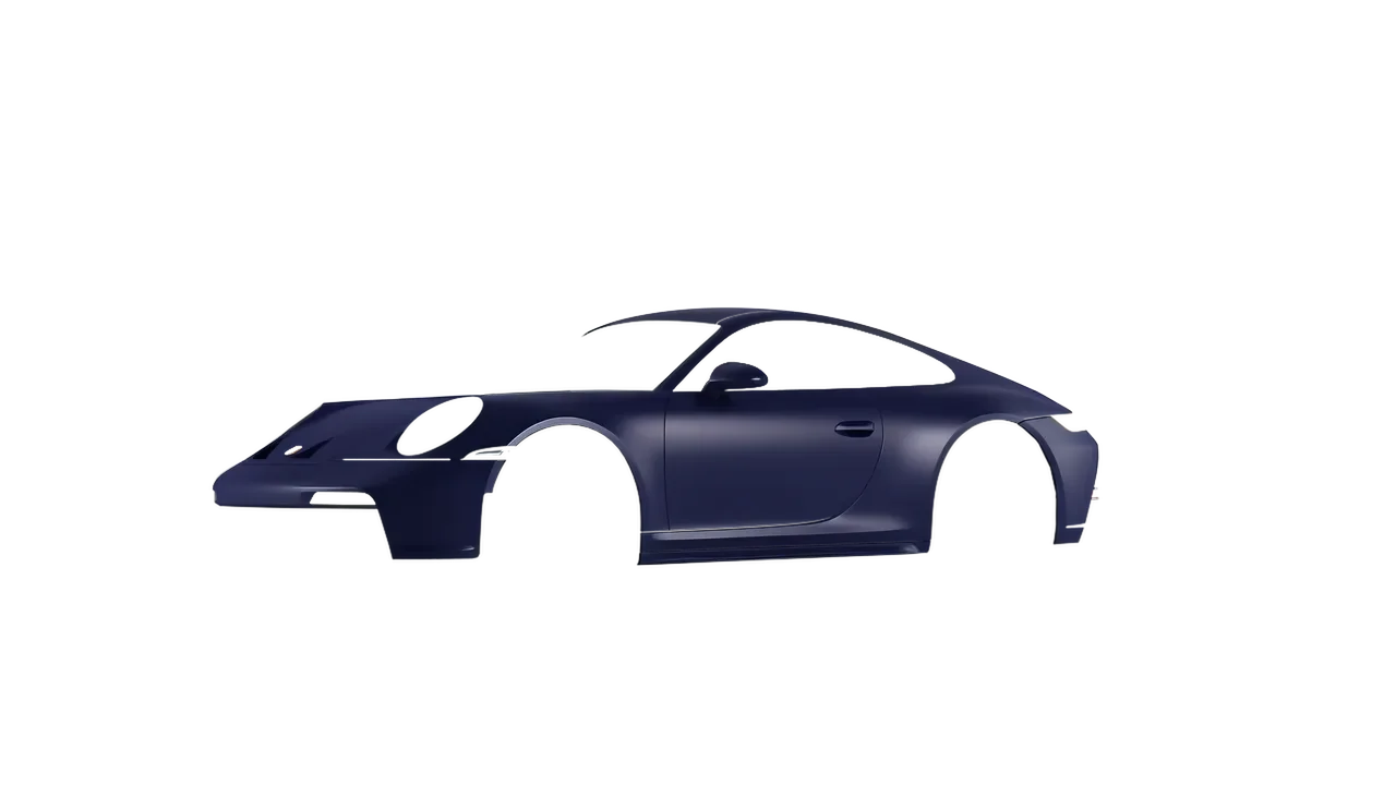 Porsche 911 GT3 Touring 2024 wrapped in Matt Tempest Blue (KPMF K75513), front three-quarter view