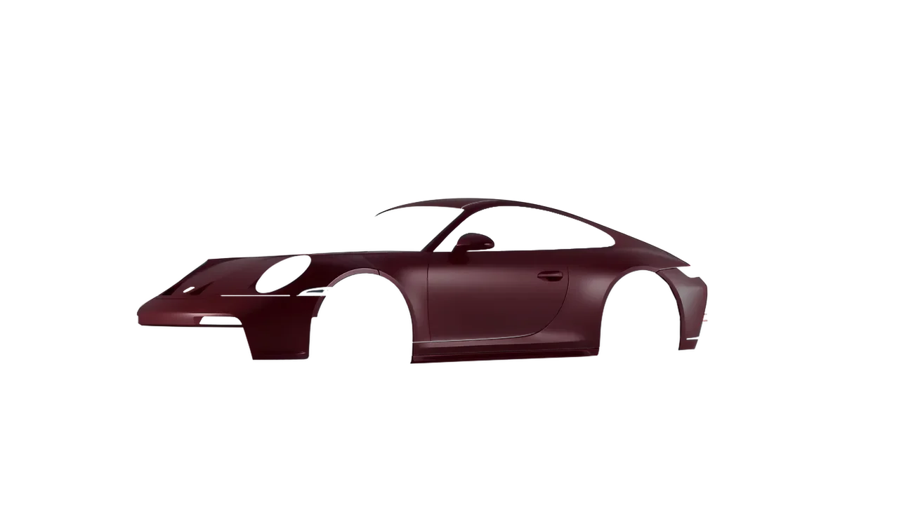 Porsche 911 GT3 Touring 2024 wrapped in Matt Widowed Red (KPMF K75508), front three-quarter view
