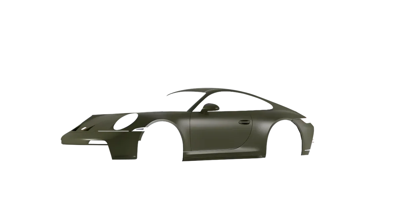 Porsche 911 GT3 Touring 2024 wrapped in Nato Olive Matt (ORACAL 970RA-285M), front three-quarter view