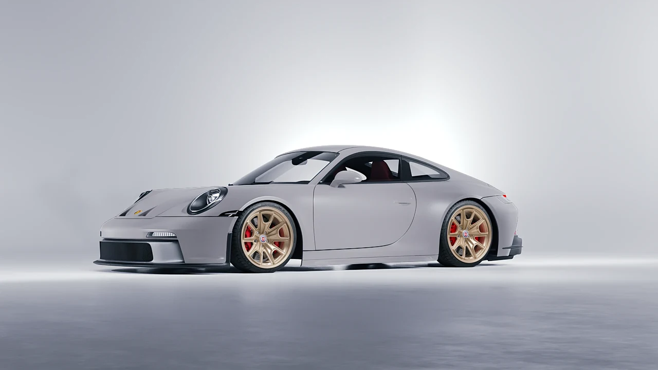 Porsche 911 GT3 Touring 2024 on HRE Performance Wheels 427M forged wheels, front three-quarter view