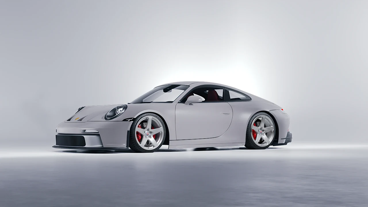 Porsche 911 GT3 Touring 2024 on HRE Performance Wheels 527M forged wheels, front three-quarter view
