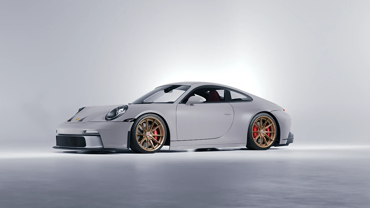 Porsche 911 GT3 Touring 2024 on HRE Performance Wheels S104SC forged wheels, front three-quarter view