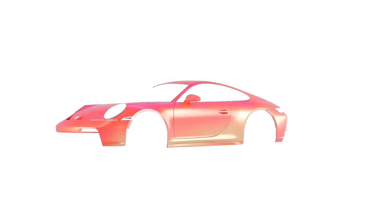 Porsche 911 GT3 Touring 2024 wrapped in Satin Flip Electric Coral (3M SP213), front three-quarter view