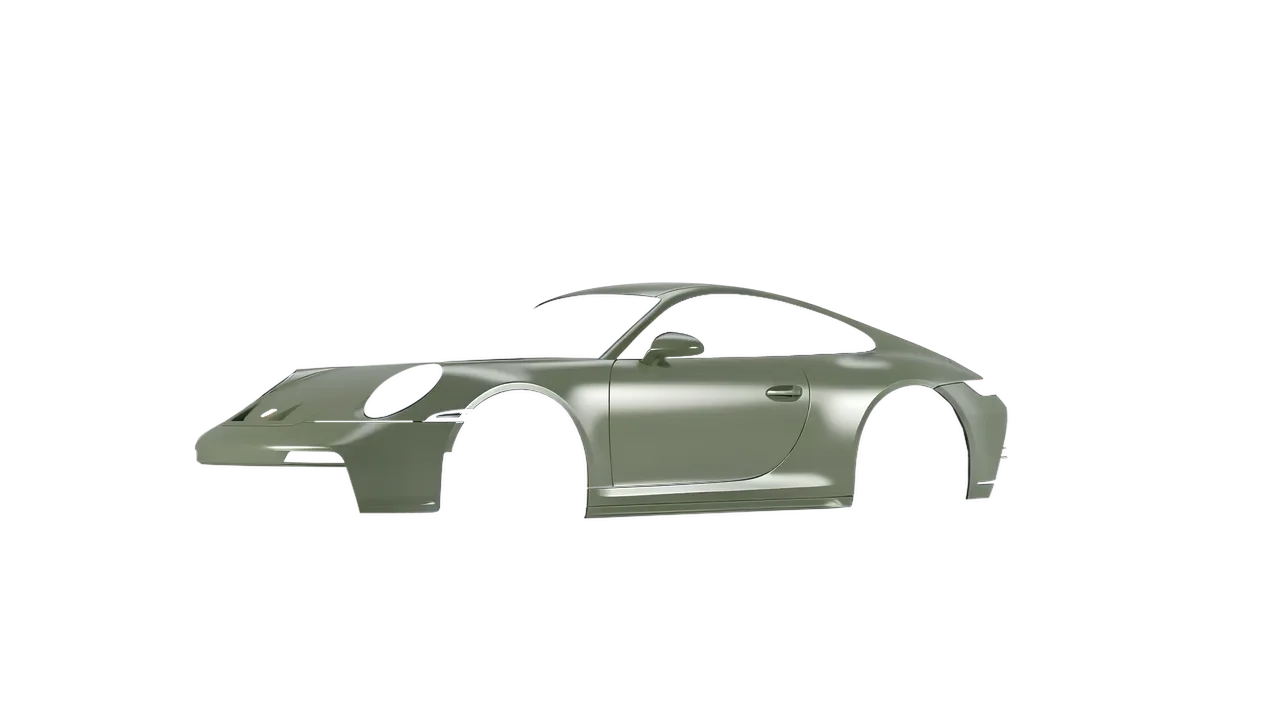 Porsche 911 GT3 Touring 2024 wrapped in Satin Komodo Green (3M S56), front three-quarter view