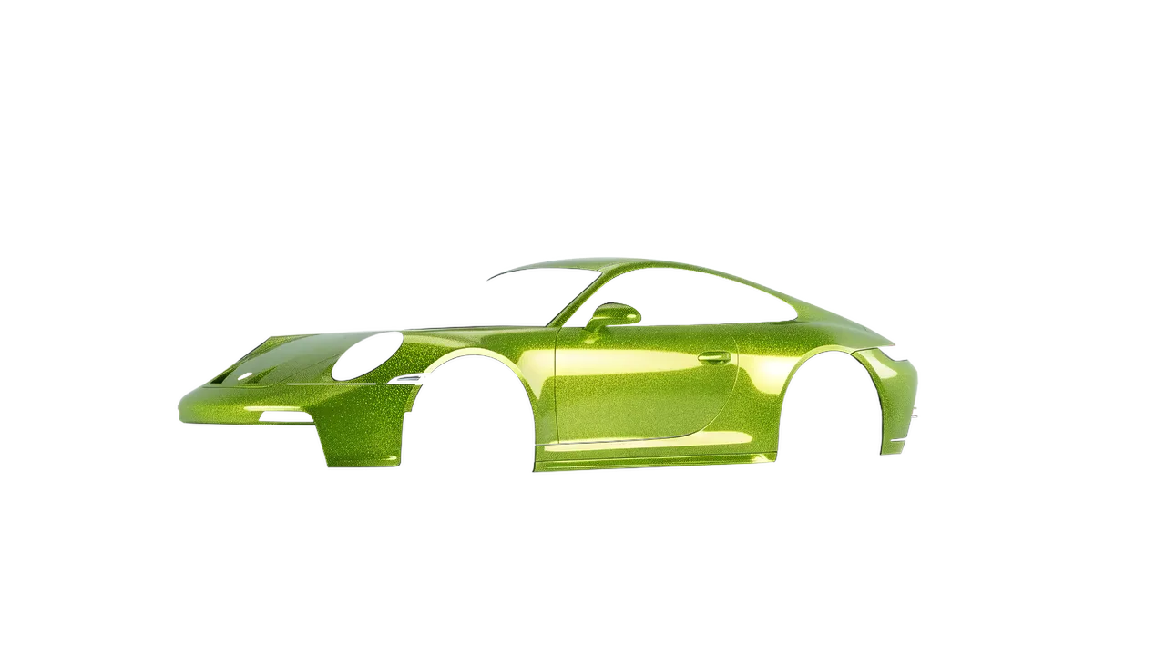 Porsche 911 GT3 Touring 2024 wrapped in Citrus Fury Gloss (ORACAL 970RA-183G), front three-quarter view