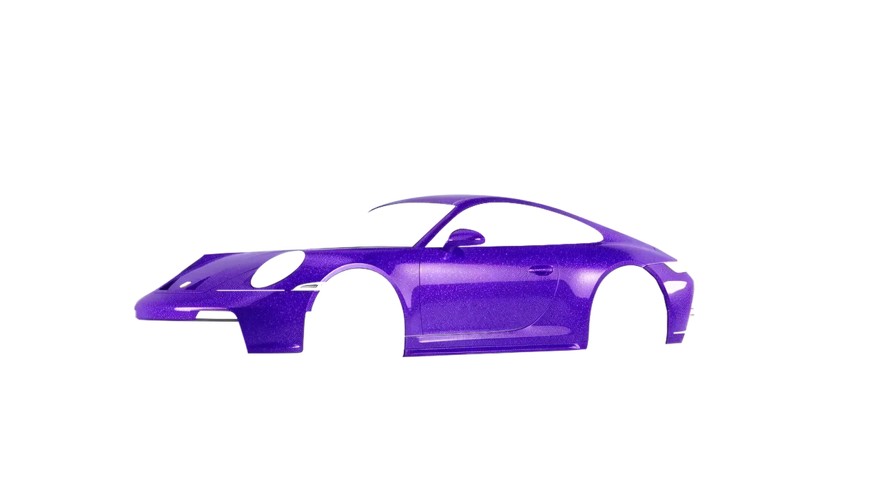 Porsche 911 GT3 Touring 2024 wrapped in Enchanted Violet Gloss (ORACAL 970RA-185G), front three-quarter view