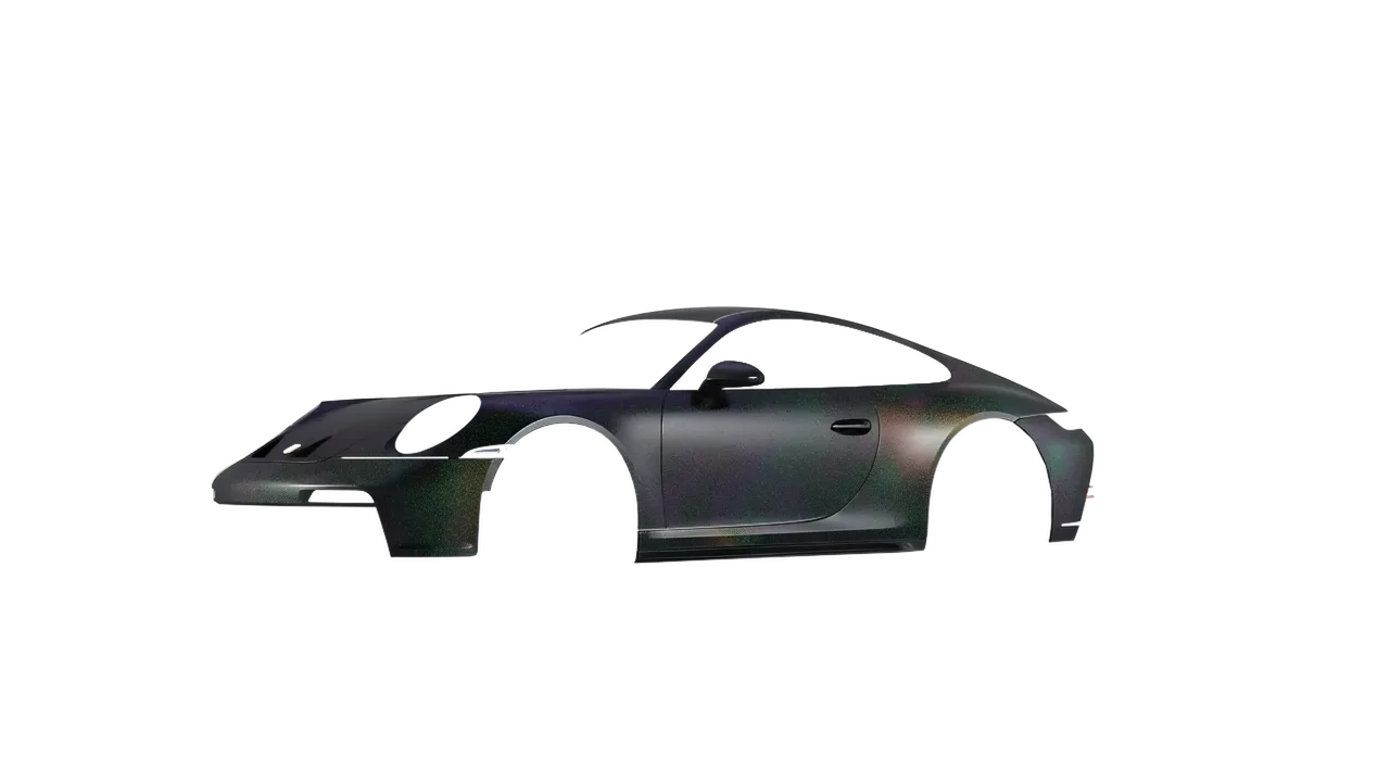 Porsche 911 GT3 Touring 2024 wrapped in Matt Morpheus Black Starlight (KPMF K75571), front three-quarter view