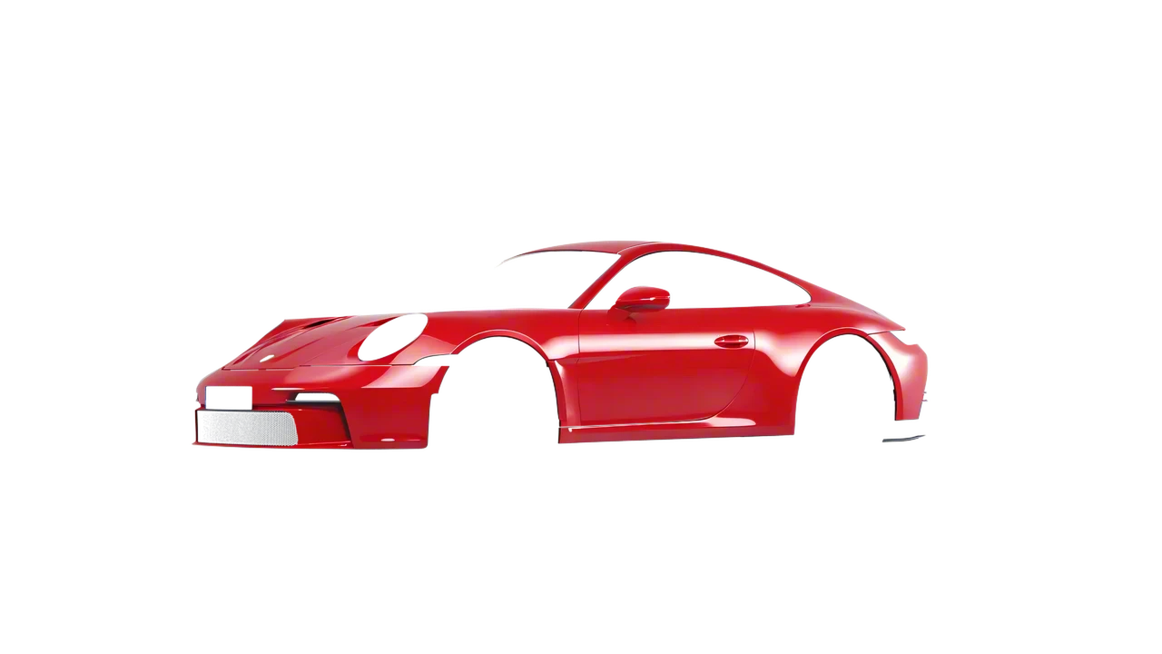 Porsche 911 S T 2024 wrapped in Hot Rod Red (3M G13), front three-quarter view