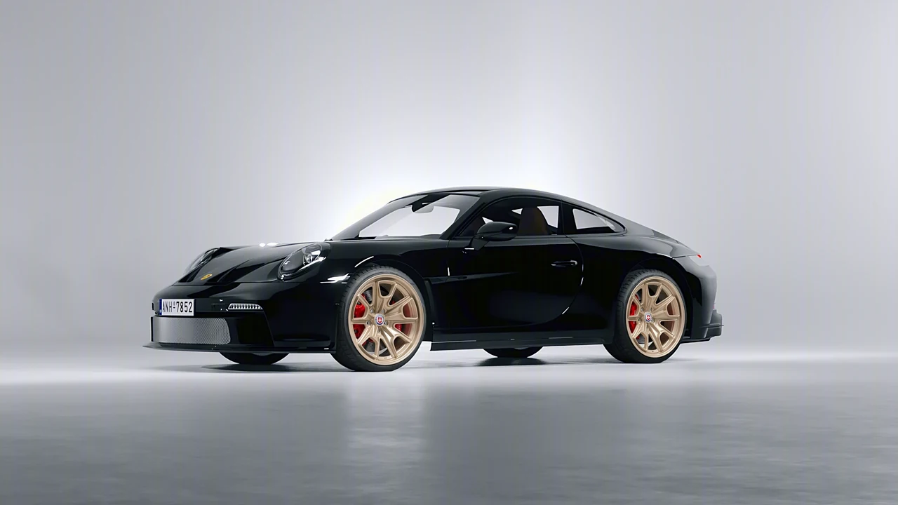 Porsche 911 S T 2024 on HRE Performance Wheels 427M forged wheels, front three-quarter view