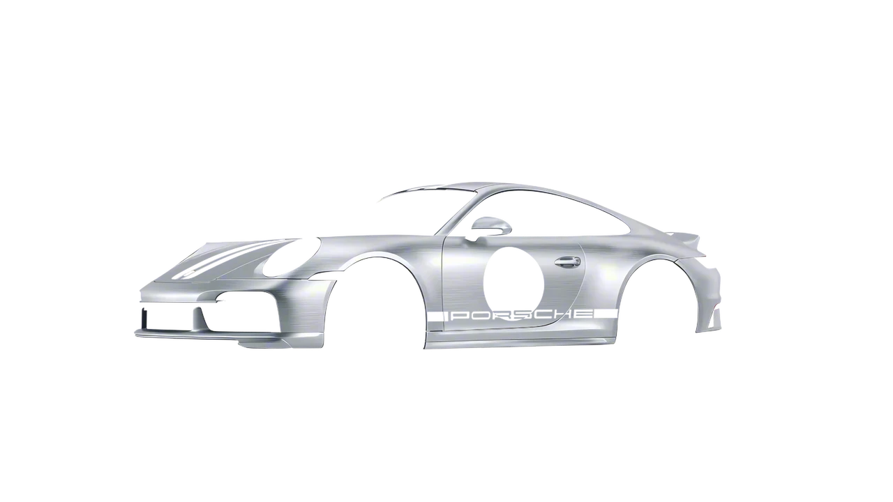 Porsche 911 Sport Classic 2024 wrapped in Brushed Aluminum (Avery Dennison SW900-812-X), front three-quarter view