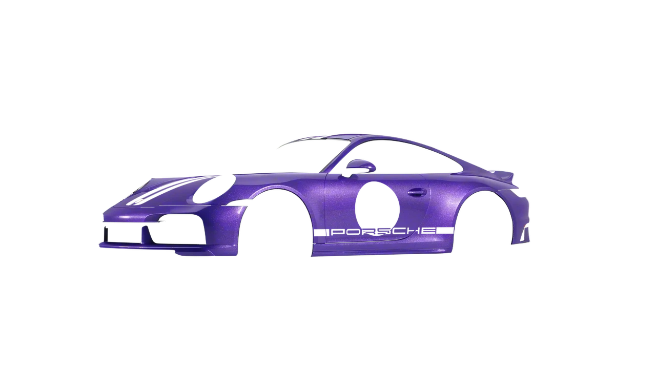 Porsche 911 Sport Classic 2024 wrapped in Purple (Avery Dennison SW900-587-D), front three-quarter view