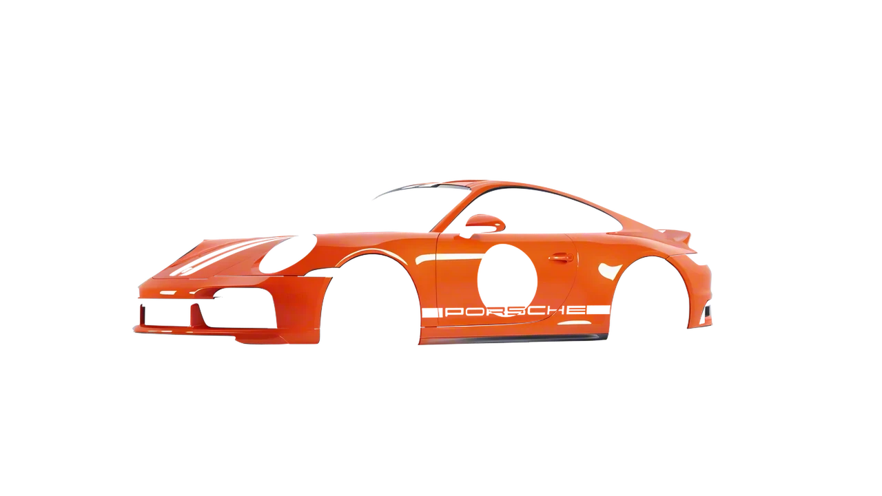 Porsche 911 Sport Classic 2024 wrapped in Fiery Orange (3M G364), front three-quarter view