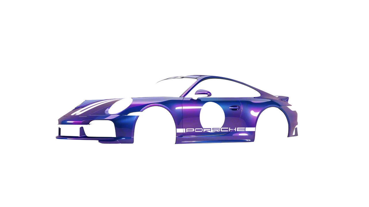 Porsche 911 Sport Classic 2024 wrapped in Gloss Flip Deep Space (3M GP278), front three-quarter view