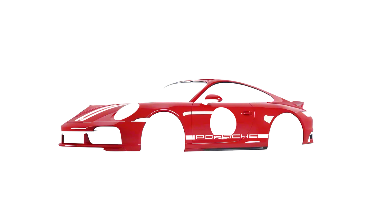 Porsche 911 Sport Classic 2024 wrapped in Hot Rod Red (3M G13), front three-quarter view