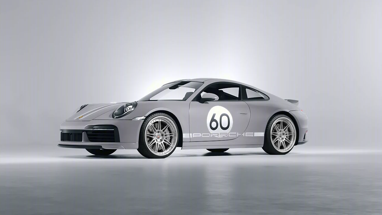Porsche 911 Sport Classic 2024 on HRE Performance Wheels 301 forged wheels, front three-quarter view